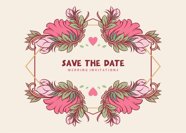 Plantilla de diseño de invitación de boda floral rosa