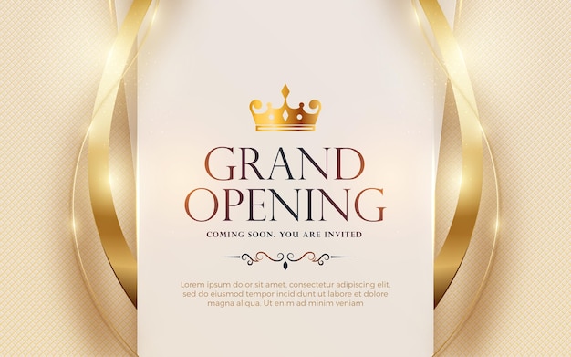 Plantilla de diseño de invitación de lujo de gran inauguración con efectos de luz brillante, elementos dorados y efecto de texto editable en 3d