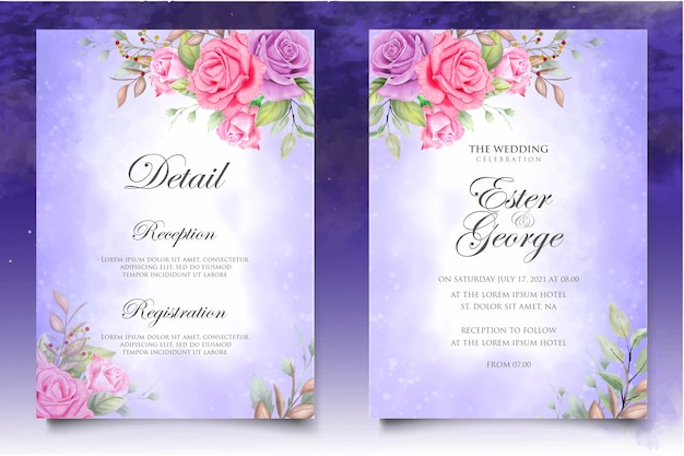 plantilla de diseño de invitaciones de bodas en acuarela
