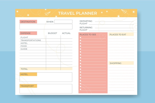 Vector plantilla de diseño de itinerario de viaje