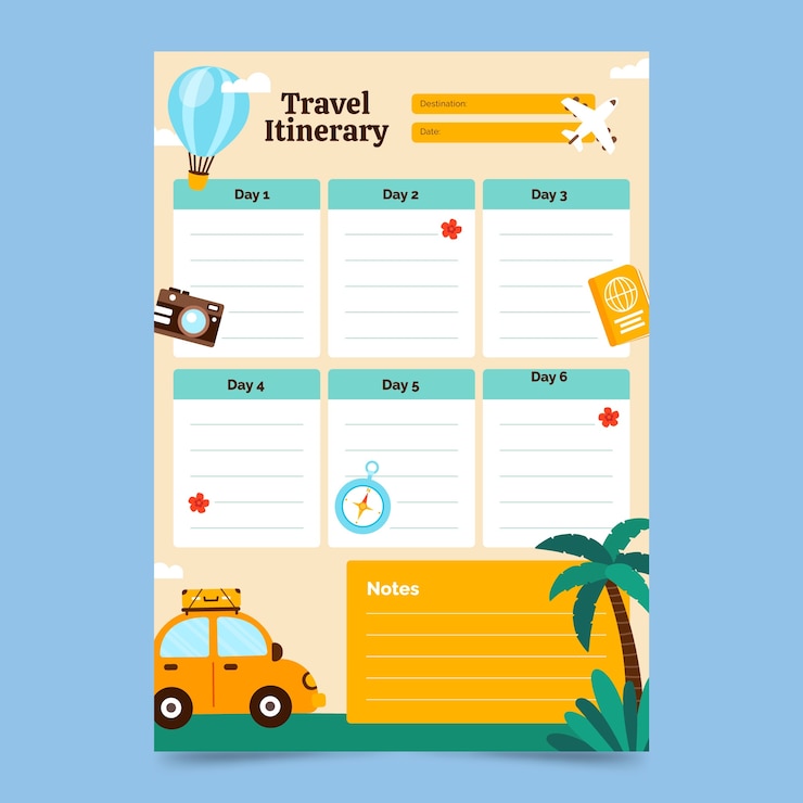 Vector plantilla de diseño de itinerario de viaje