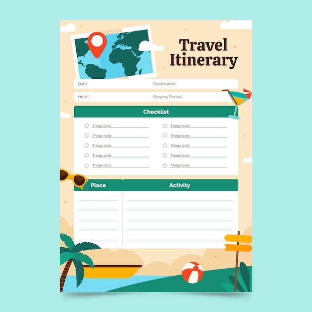 Plantilla de diseño de itinerario de viaje