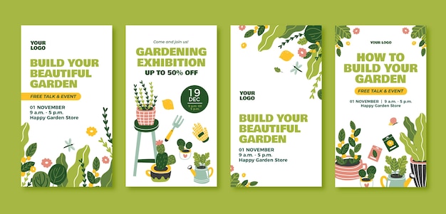 Vector plantilla de diseño de jardinería dibujada a mano