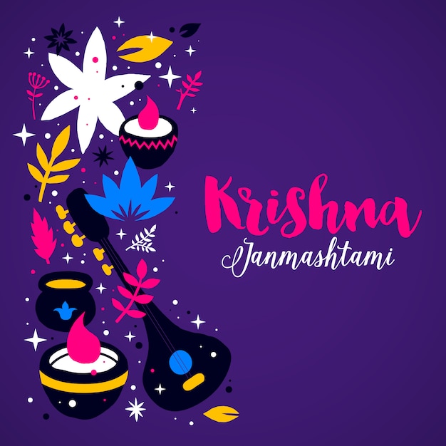 Plantilla de diseño de Krishna Janmashtami con elementos abstractos