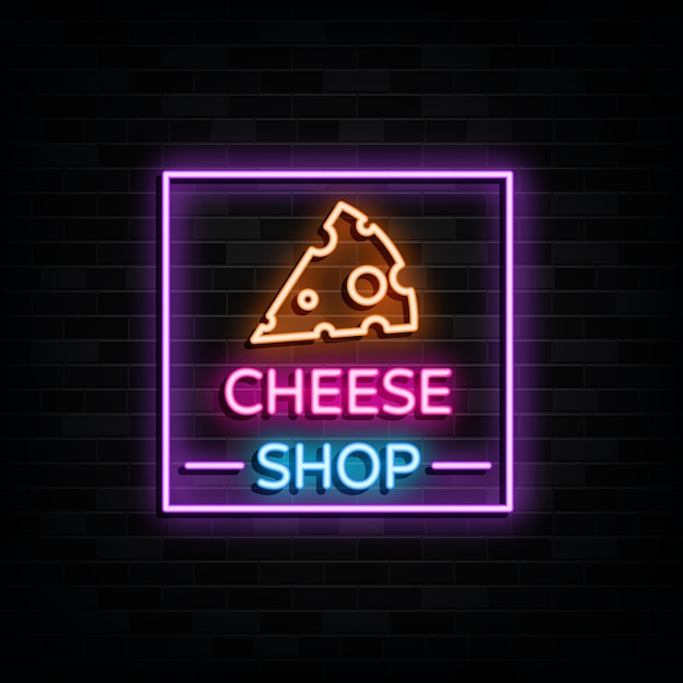 Plantilla de diseño de letreros de neón de tienda de queso estilo neón