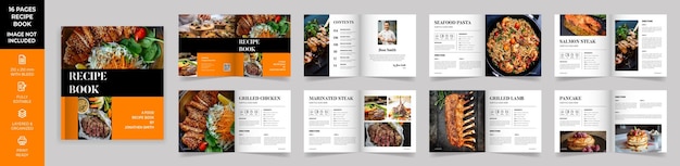 Plantilla de diseño de libro de cocina cuadrado con detalles en negro y naranja diseño moderno diseño de libro de recetas
