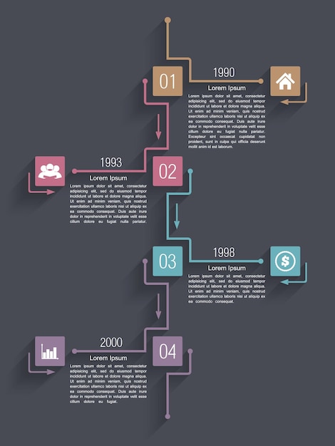 Plantilla de diseño de línea de tiempo con cuatro elementos ilustración vectorial eps10