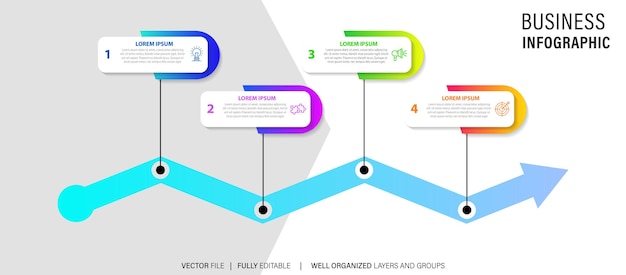 Plantilla de diseño de línea de tiempo de infografías vectoriales con etiquetas de cuadros de línea fondo de círculos integrados T