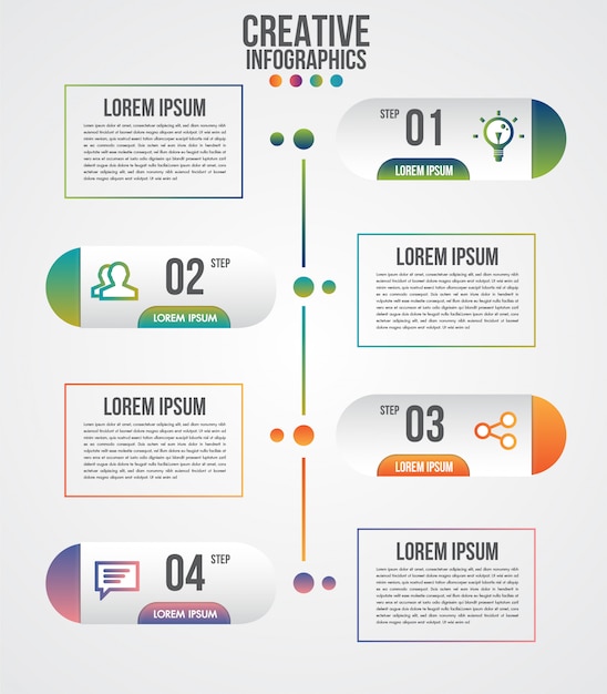 Plantilla de diseño de línea de tiempo moderna de infografía para empresas con 4 pasos u opciones ilustradas