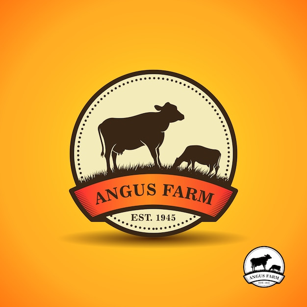 Plantilla de diseño de logo de angus negro. diseño de logotipo de granja de vacas