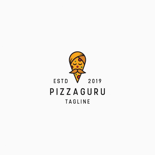 Plantilla de diseño de logo de pizza guru