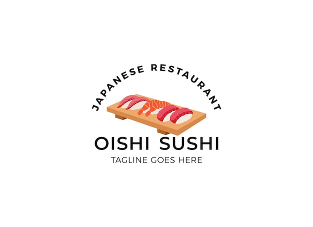 Plantilla de diseño de logo de sushi y mariscos japoneses.