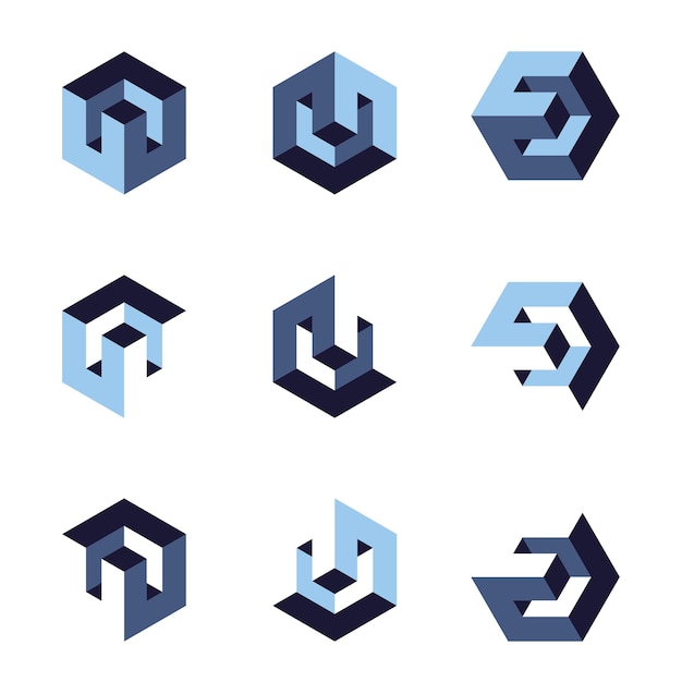 plantilla de diseño de logotipo 3d hexágono isométrico vector monograma geométrico