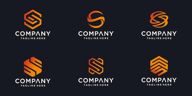 Plantilla de diseño de logotipo abstracto letra inicial S iconos de tecnología para negocios de gradiente de lujo