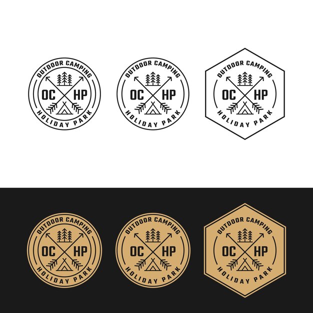 Plantilla de diseño de logotipo para acampar al aire libre con flechas X cruzadas