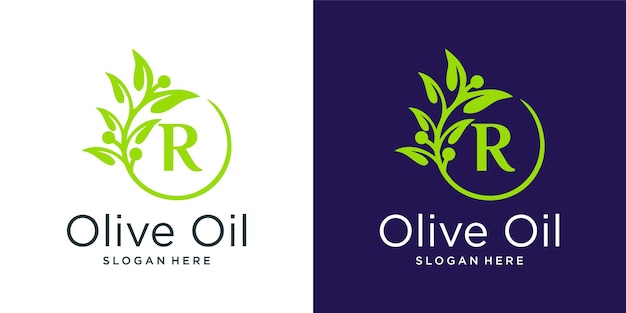 Plantilla de diseño de logotipo de aceite de oliva letra r