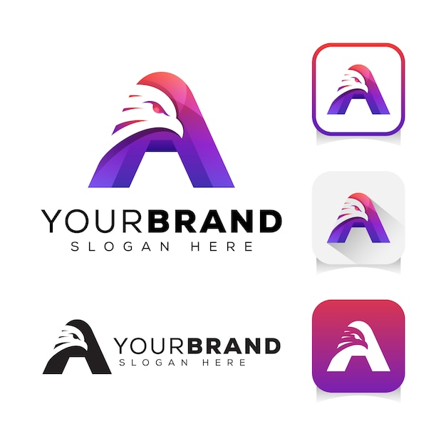 Plantilla de diseño de logotipo de águila moderna letra inicial a de color