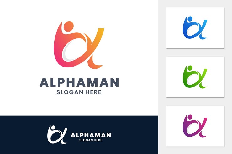 Vector plantilla diseño logotipo alfa humano negocio símbolo moderno ilustración vectorial