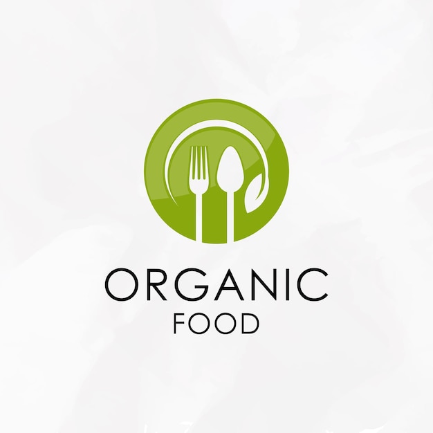 Plantilla de diseño de logotipo de alimentos orgánicos Cubiertos y hojas