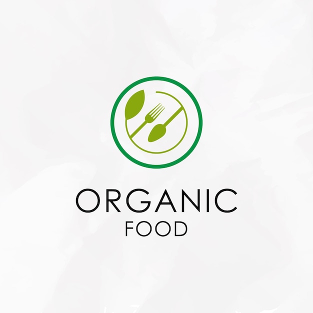 Plantilla de diseño de logotipo de alimentos orgánicos Cubiertos y hojas