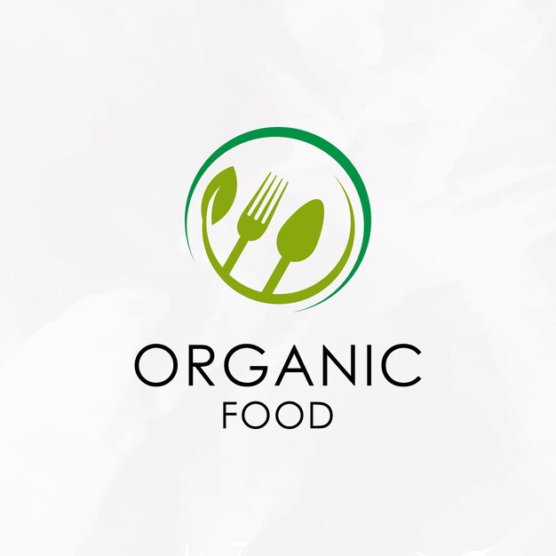 Plantilla de diseño de logotipo de alimentos orgánicos Cubiertos y hojas