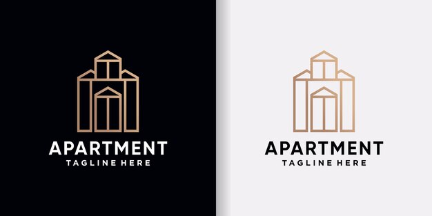 Plantilla de diseño de logotipo de apartamento con estilo de arte lineal y concepto creativo Vector Premium