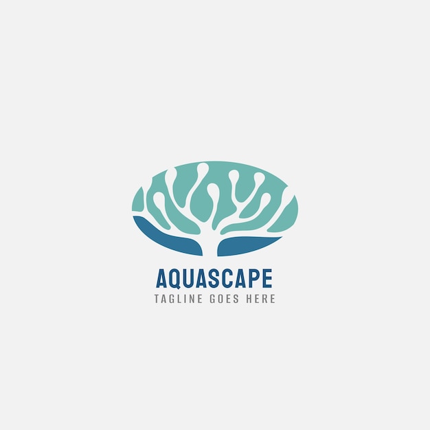 plantilla de diseño del logotipo de Aquascape Ilustración vectorial de acuario y algas