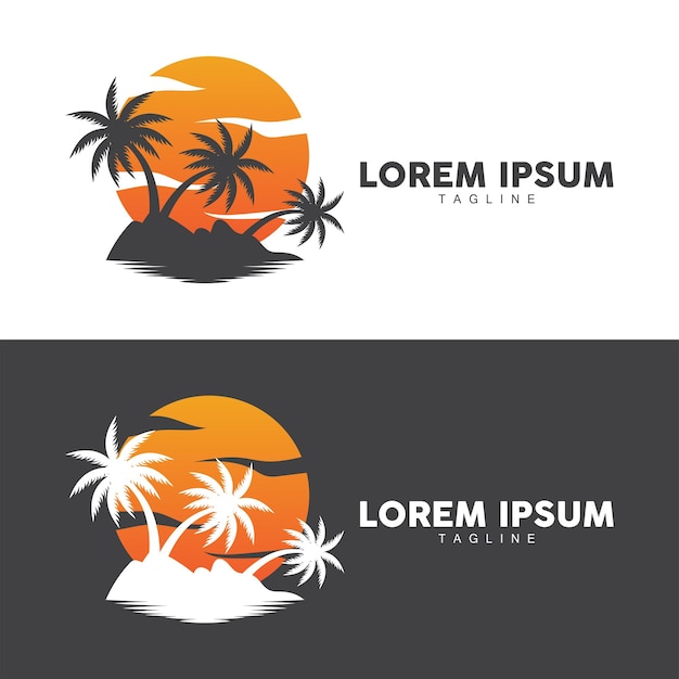 plantilla de diseño del logotipo del árbol de coco silueta de la palmera ilustración de la playa de verano planta marina