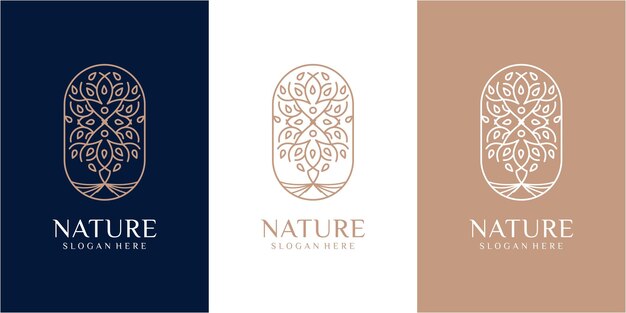 Plantilla de diseño de logotipo de árbol de línea creativa. diseño de logotipo de naturaleza. diseño de logotipo de hoja. diseño de logotipo de árbol