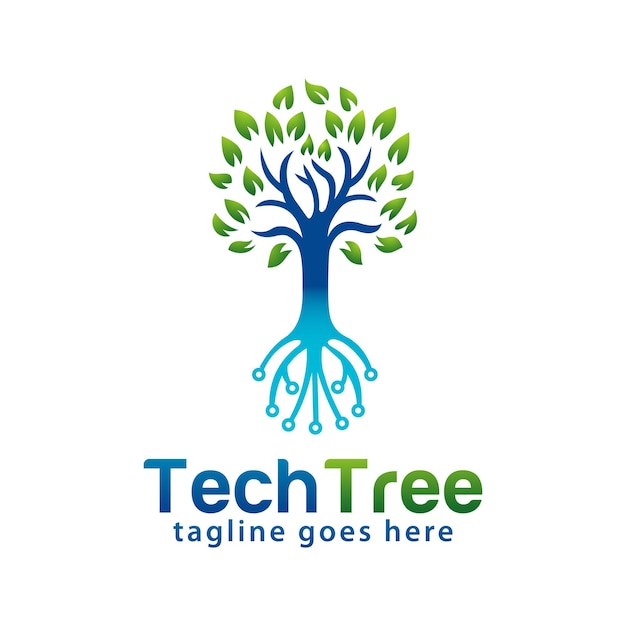 Plantilla de diseño de logotipo de árbol tecnológico