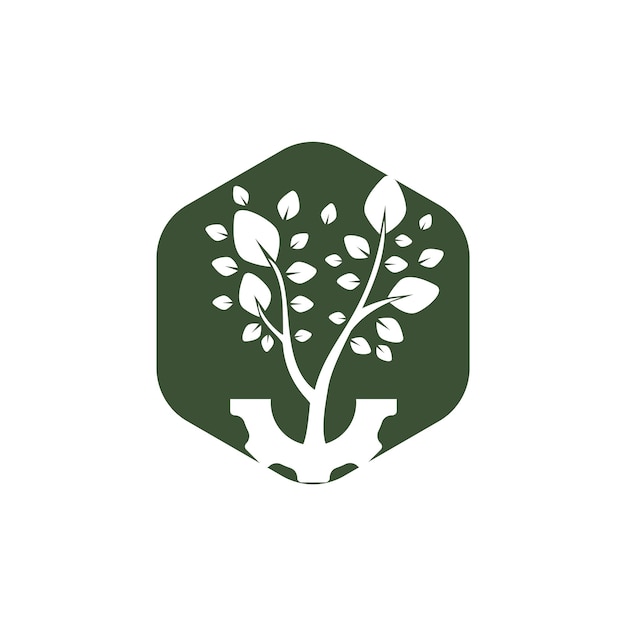 plantilla de diseño del logotipo del árbol vectorial de engranajes