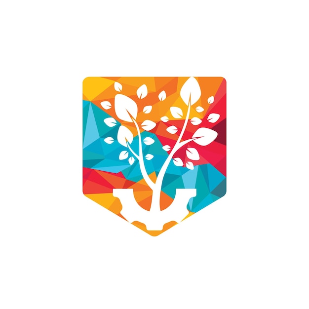 plantilla de diseño del logotipo del árbol vectorial de engranajes