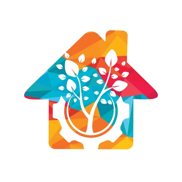 plantilla de diseño del logotipo del árbol vectorial de engranajes
