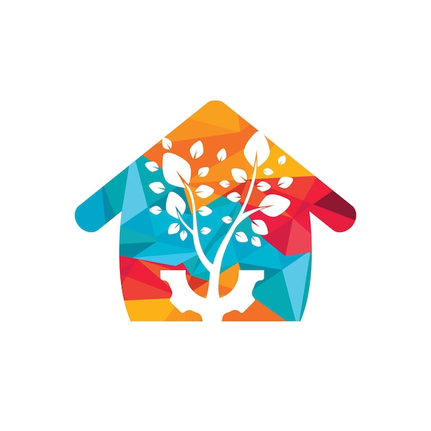 plantilla de diseño del logotipo del árbol vectorial de engranajes