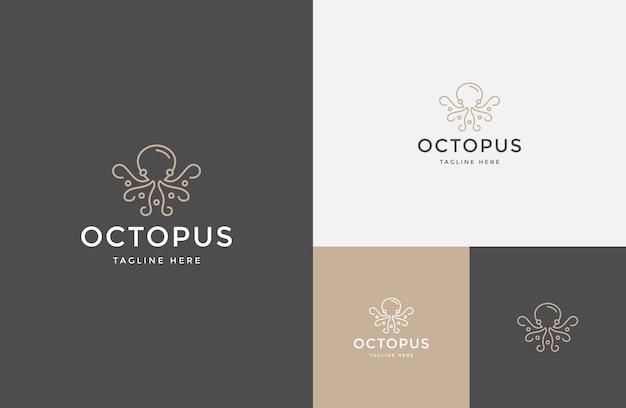 Plantilla de diseño de logotipo de arte de línea de pulpo