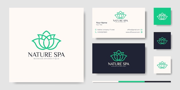 Plantilla de diseño de logotipo de arte de línea vectorial de inspiración creativa de flores y tarjeta de visita