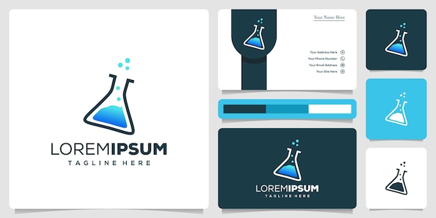 Plantilla de diseño de logotipo azul de laboratorio y tarjeta de visita