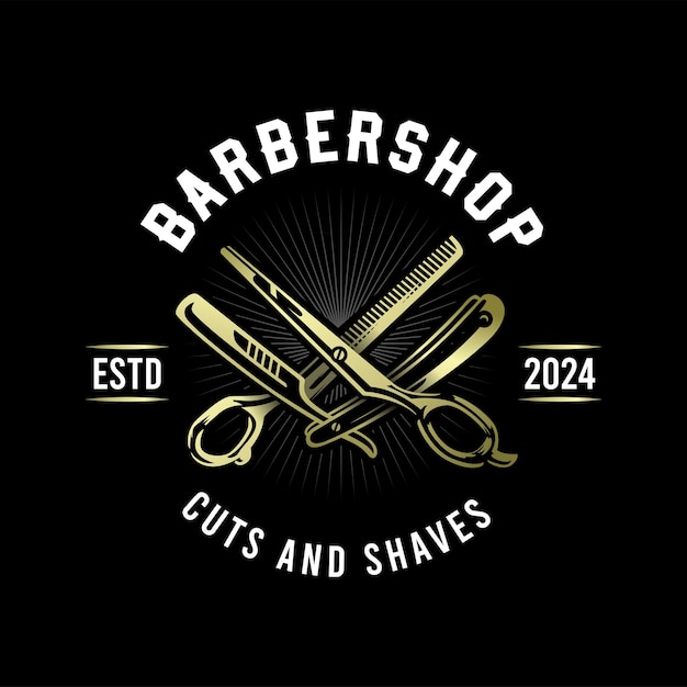 plantilla de diseño de logotipo de barbería elegante de oro