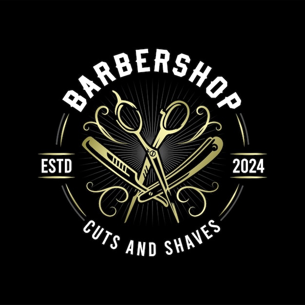 plantilla de diseño de logotipo de barbería elegante de oro