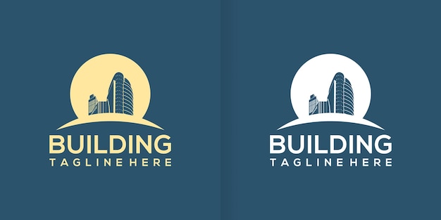 Plantilla de diseño de logotipo de bienes raíces Vista en perspectiva de los edificios Logotipo de residencia Logotipo de construcción Logotipo de rascacielos