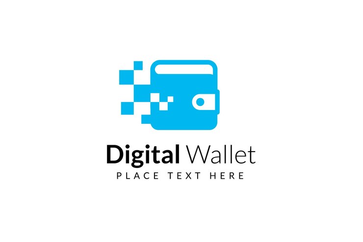 Vector plantilla de diseño de logotipo de billetera digital con efecto de píxel. concepto de logotipo de tarjeta de crédito, billetera criptográfica, pago rápido en línea.
