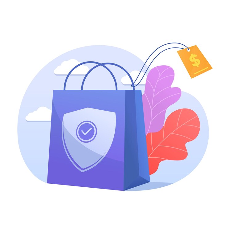 Vector plantilla de diseño de logotipo de bolsa de tienda con icono de escudo
