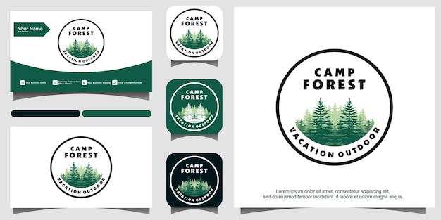 Plantilla de diseño de logotipo de bosque de pinos de hoja perenne