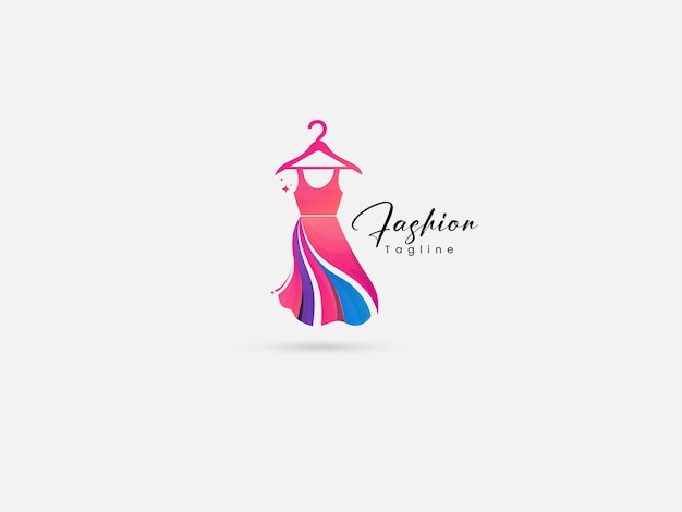 plantilla de diseño de logotipo de boutique de moda con colorido arte vectorial de vestidos femeninos