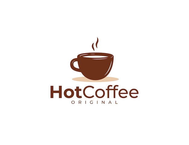 Plantilla de diseño de logotipo de café caliente con taza marrón