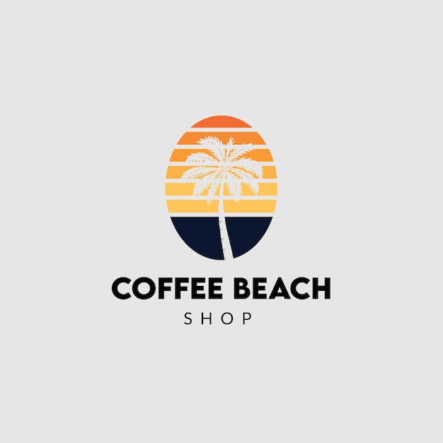 Plantilla de diseño de logotipo de café diseño de logotipo de playa plantilla de diseño de logotipo de granos de café y playa