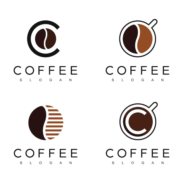 Plantilla de diseño de logotipo de café con estilo de concepto vintage con icono de taza y grano de café para cafetería y negocio de café