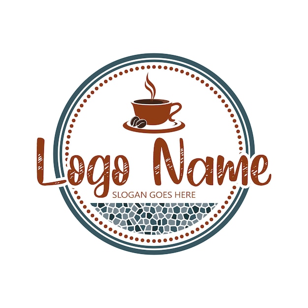 Plantilla de diseño de logotipo de cafetería. Cafetería con emblema retro con textura de mosaico. Arte vectorial.