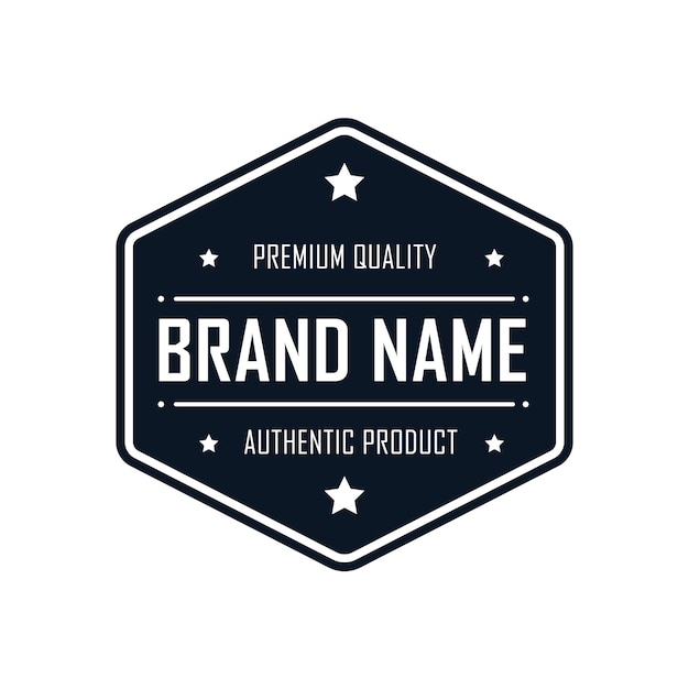 plantilla de diseño de logotipo de calidad premium con una forma hexagonal con acentos de texto y estrellas para mostrar autenticidad y valor