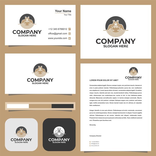 plantilla de diseño de logotipo de canguro Premium y tarjeta de visita